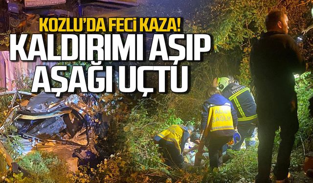 Kozlu’da feci kaza! Kaldırımı aşıp aşağı uçtu
