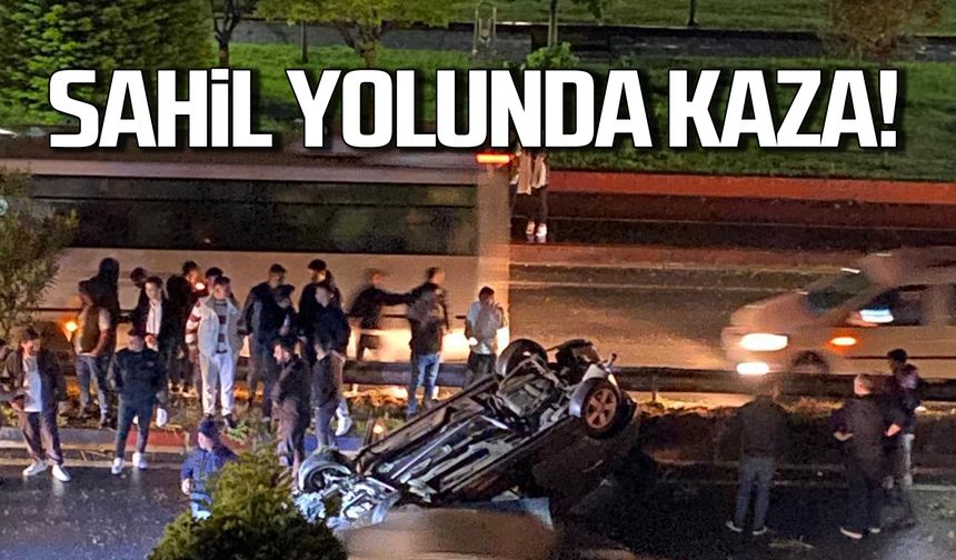 Zonguldak Kozlu sahil yolunda kaza! Takla attı!
