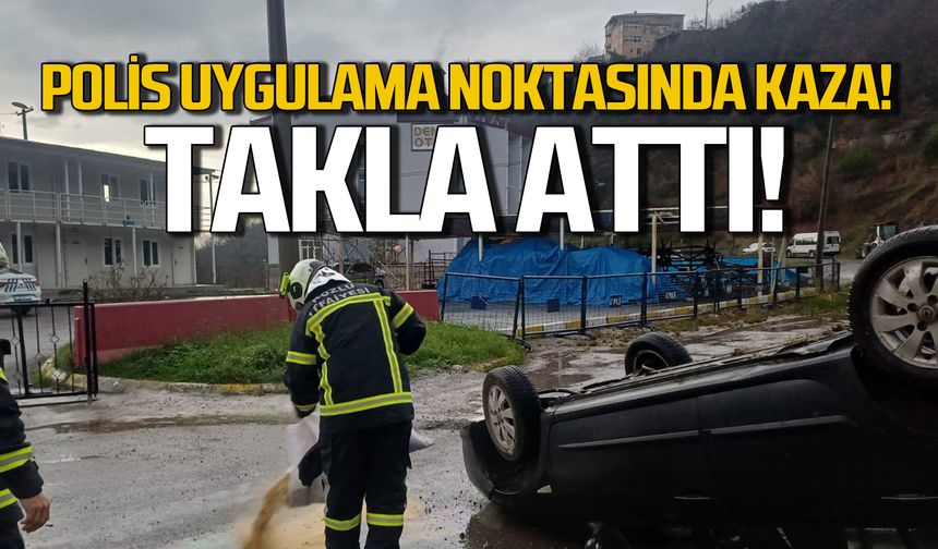 Polis kontrol noktasında kaza! Otomobil takla attı