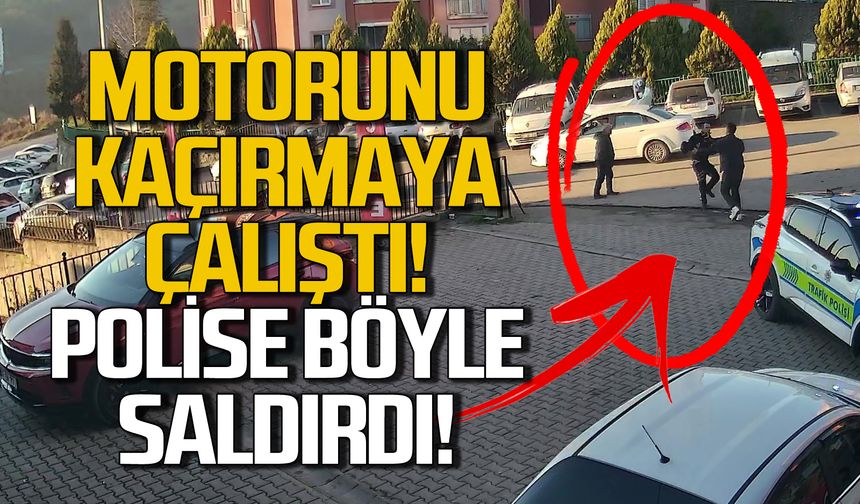 Motorunu kaçırdı! Polise saldırdığı anlar kamerada!