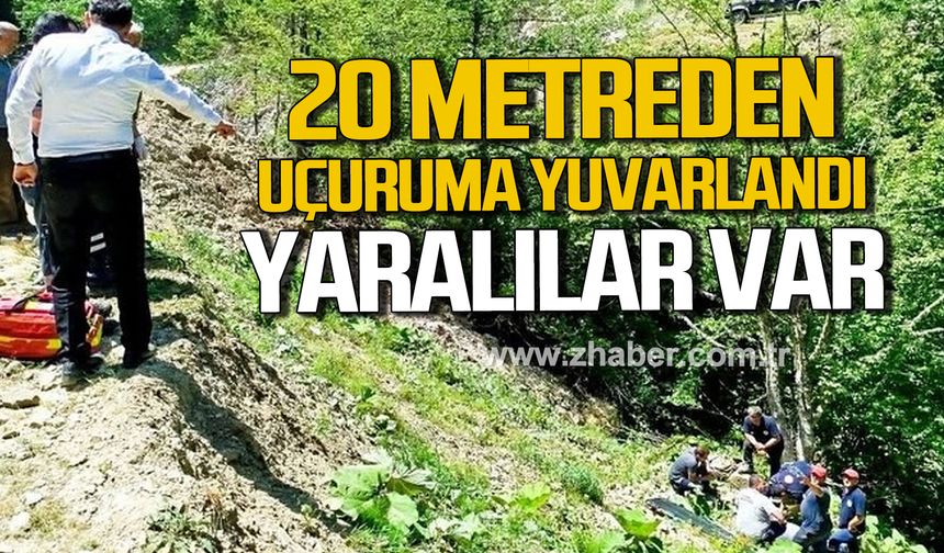 Alaplı'da otomobil 20 metreden uçuruma yuvarlandı! Yaralılar var