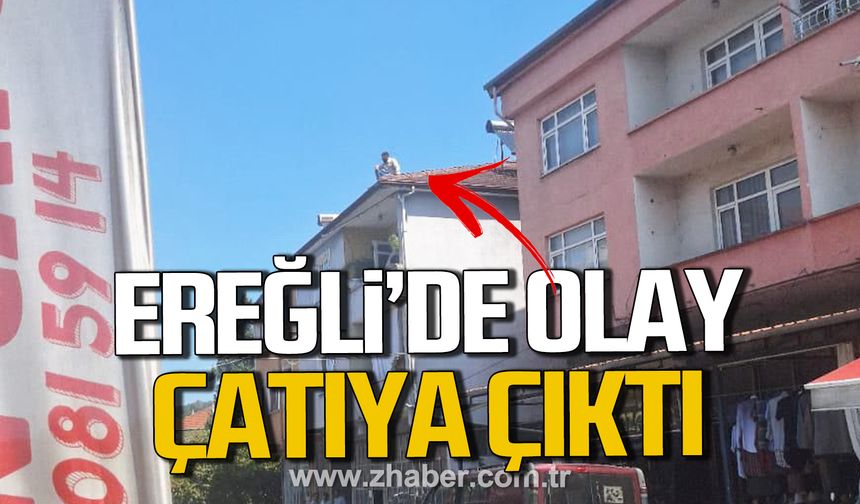 Kdz. Ereğli'de olay! Çatıya çıktı!