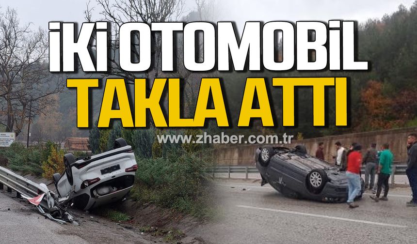 İki otomobil takla attı! Yaralılar var