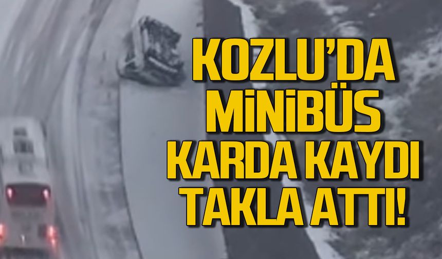 Kozlu'da karda kayan minibüs takla attı