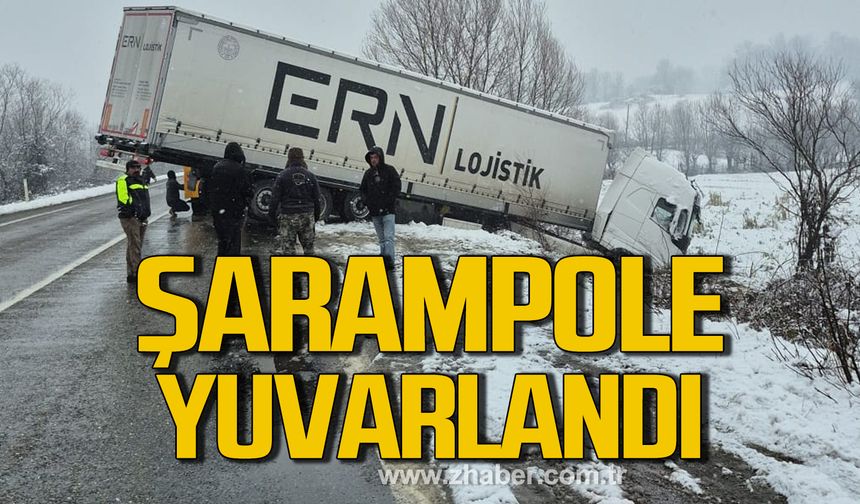 Bartın Kozcağız yolunda tır şarampole yuvarlandı.