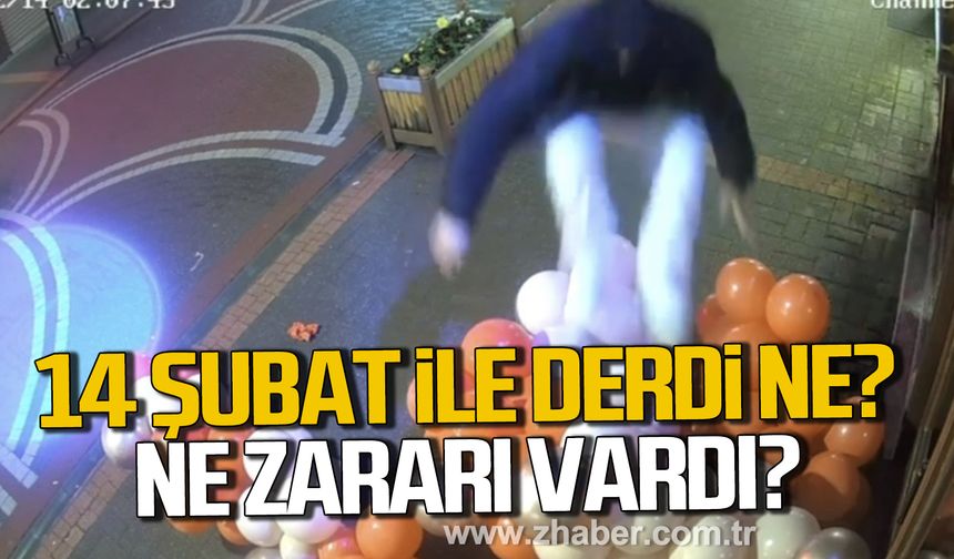 Bartın'da bir şahıs Sevgililer Günü süslemesi için asılan balonlara zarar verdi.