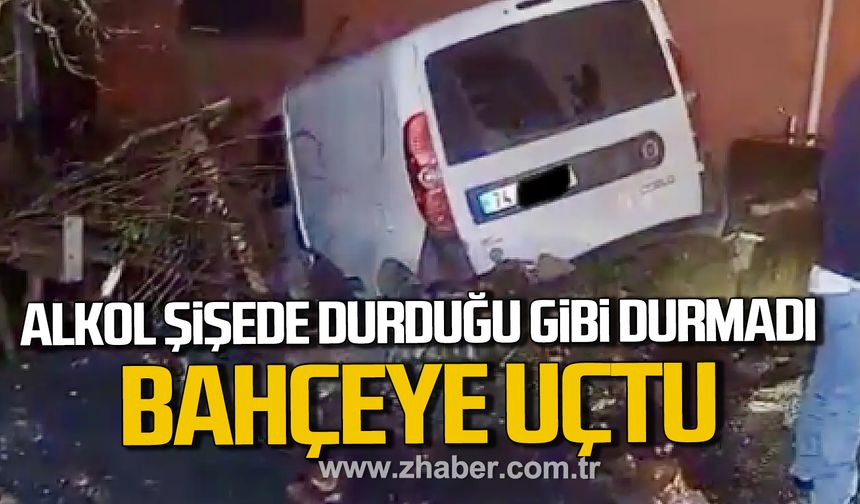 Bartın’da alkollü sürücü kaza yaptı. OtomobBahçeye uçtu.