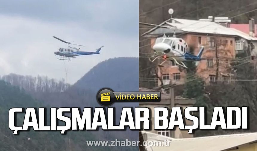 Zonguldak'ta TEİAŞ'a ait helikopter bölgede çalışmalara başladı.