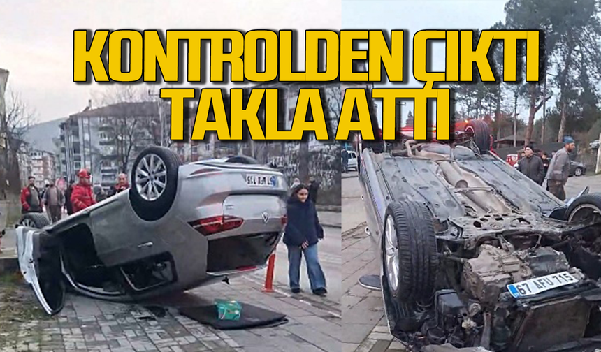 Kontrolden çıkan araç takla attı