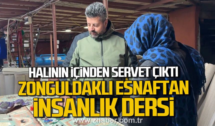 Zonguldaklı esnaftan insanlık dersi. Halıdan çıkan altınları sahibine teslim etti