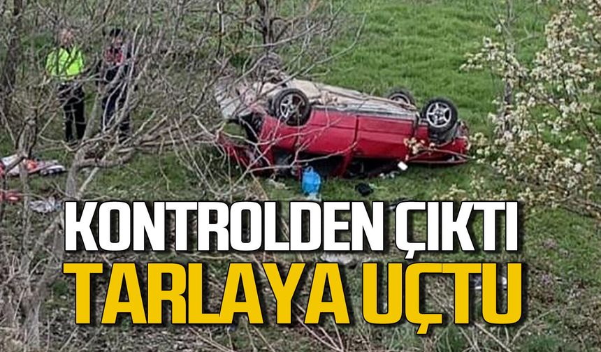 Kontrolden çıkan araç takla atarak tarlaya uçtu
