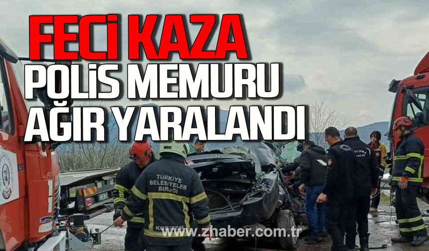 Zonguldak'ta otomobil kamyona çarptı. Polis memuru ağır yaralandı