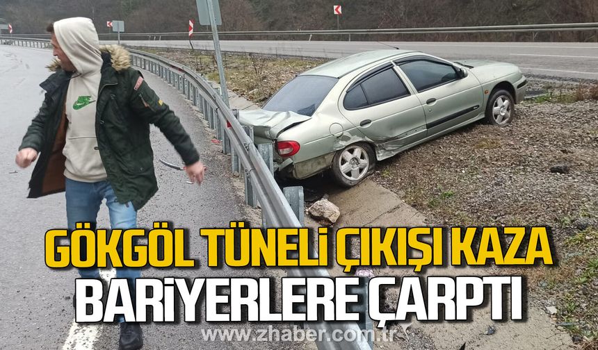 Zonguldak Gökgöl Tüneli çıkışında kaza. Bariyerlere çarptı.