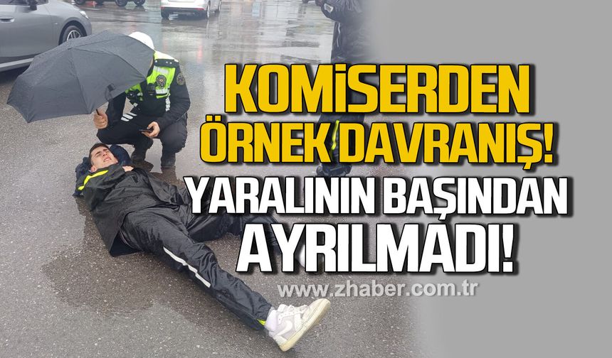 Komiserden örnek davranış, yaralı kuryenin başından ayrılmadı