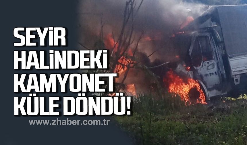 Alaplı'da seyir halindeki kamyonet yandı