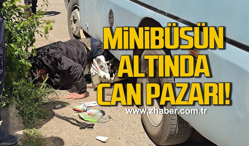 Minibüsün altında can pazarı: Motosikletliyi ekipler zamanla yarışarak kurtardı