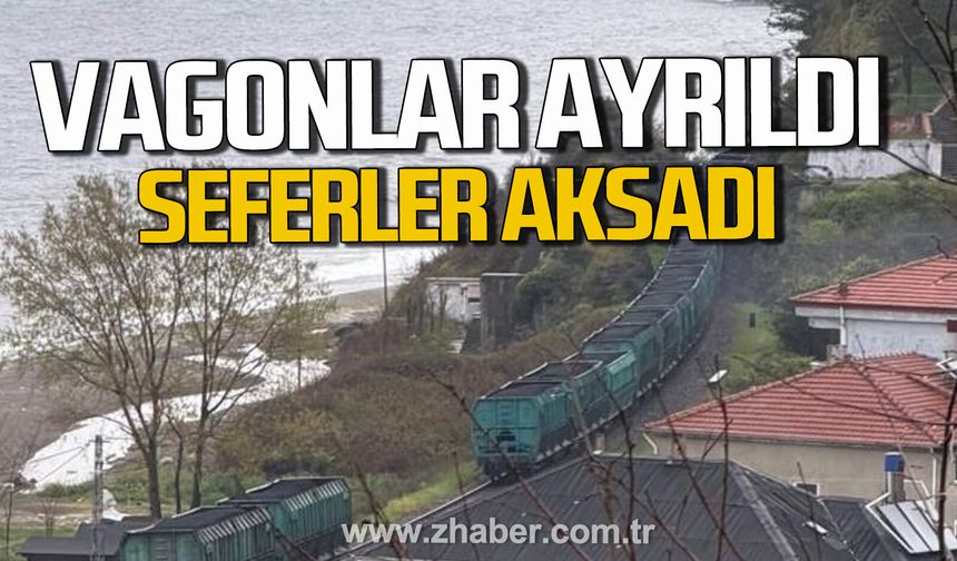 Zonguldak'ta trenin vagonları ayrıldı. Seferler aksadı.