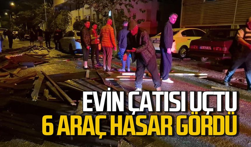 Şiddetli fırtına evin çatısını uçurdu, 6 araç hasar gördü