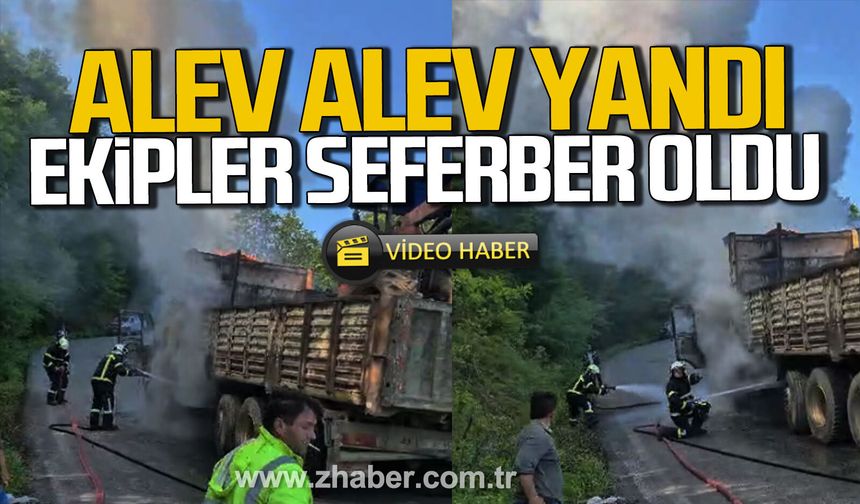 Kozlu’da kamyon alev alev yandı. Ekipler seferber oldu.