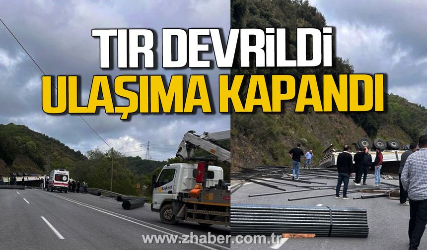 Kdz. Ereğli'de tır devrildi. Yol ulaşıma kapandı.