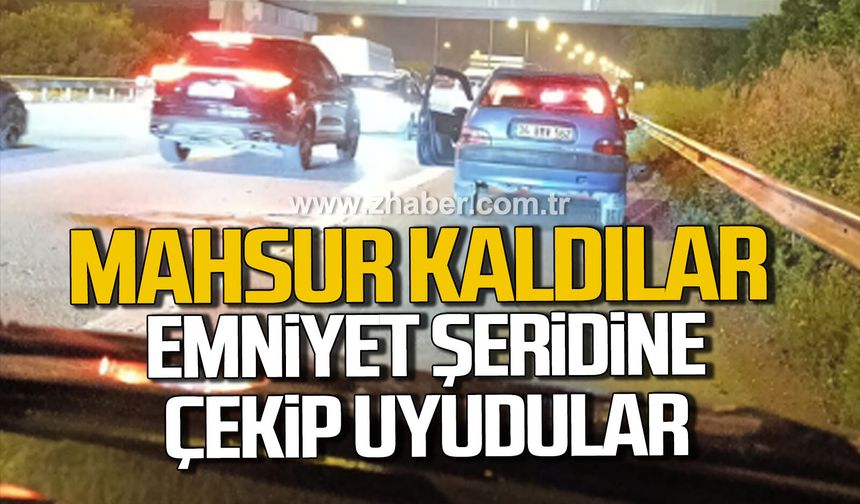 Bolu–Düzce yolunda trafik çilesi. Emniyet şeridine çekip uyudular