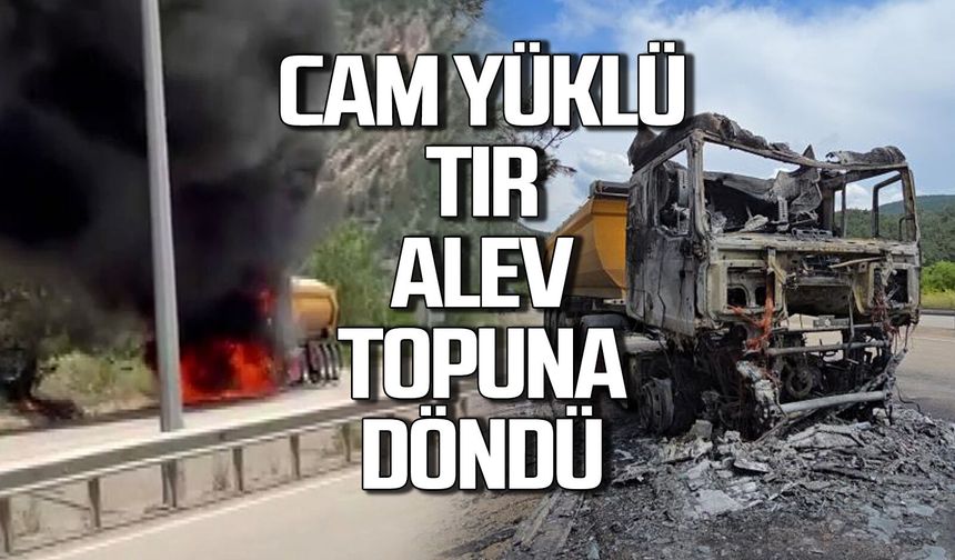 Cam yüklü TIR alev topuna döndü