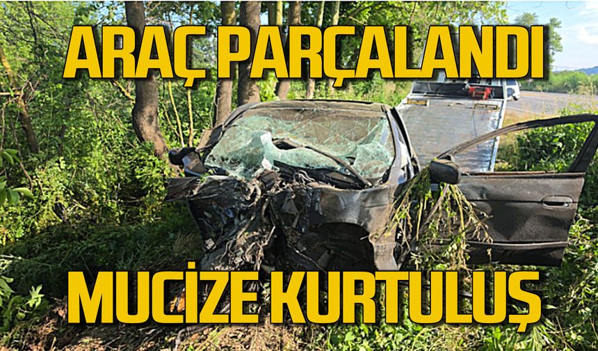 Kontrolden çıkan araç parçalandı: Sürücü bu araçtan sağ çıktı