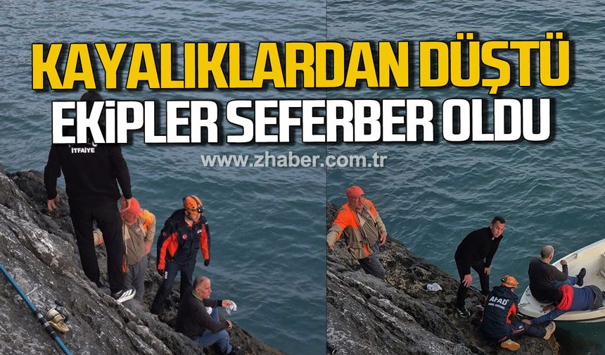 Zonguldak'ta balık tutmak isterken kayalıklardan düştü. Ekipler seferber oldu.
