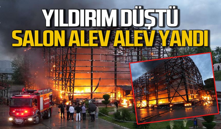Yıldırım düşmesi sonucu spor salonu alev alev yandı