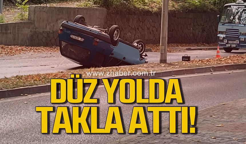 Zonguldak’ta diş hastanesi önünde kaza: Araç ağaca çarpıp takla attı