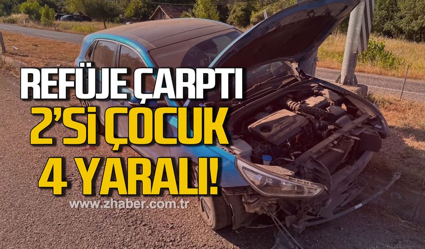 Refüje çarpan otomobildeki 2'si çocuk 4 kişi yaralandı