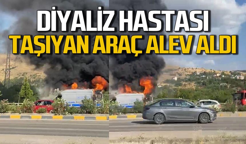 Diyaliz hastasını taşıyan hasta nakil aracı alevlere teslim oldu