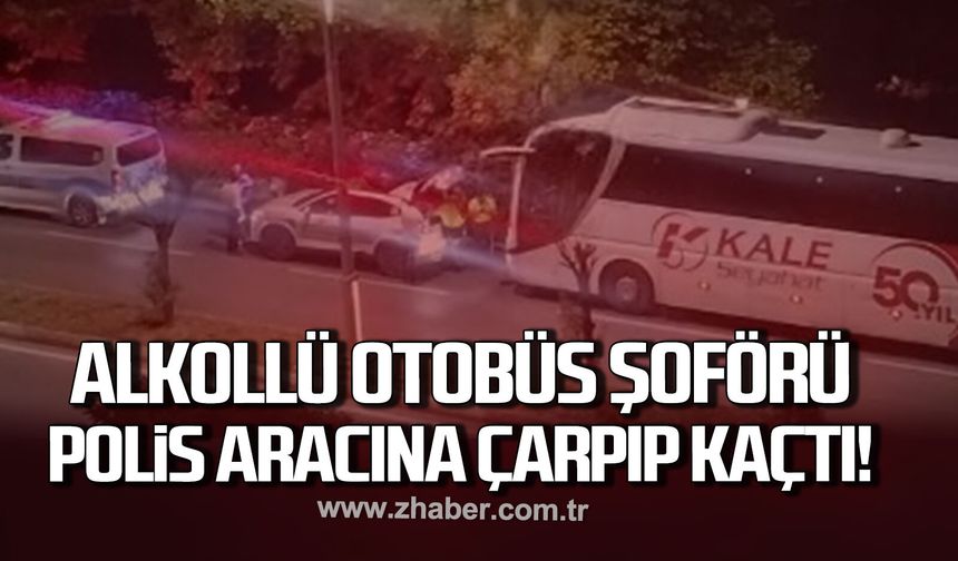 Zonguldak’ta tehlikeli anlar! Alkollü otobüs şoförü polis aracına çarpıp kaçtı