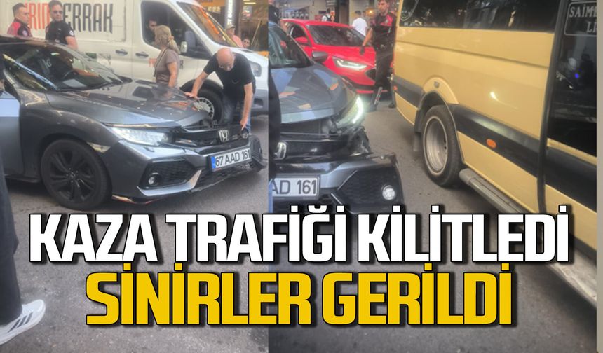 Zonguldak Gazipaşa Caddesi’nde kaza: Trafik kilitlendi sinirler gerildi