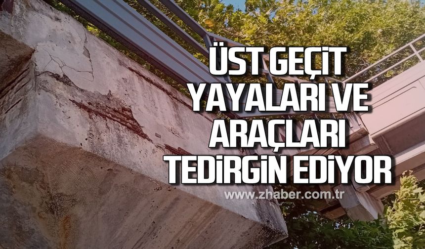 Zonguldak'ta hasar gören üst geçit, yaya ve araçları tedirgin ediyorV