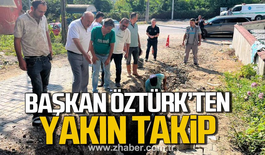 Vedat Öztürk sahada. Çalışmaları yerinde inceledi.
