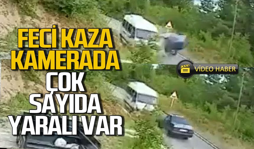 Kaza anı kamerada: İşçi servisi ile otomobil çarpıştı: Çok sayıda yaralı var