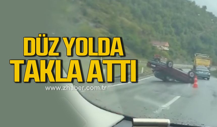 Düz yolda takla attı
