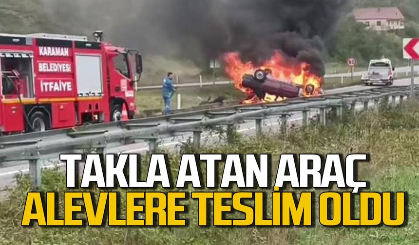 Zonguldak'ta takla atan otomobil alevlere teslim oldu: Sürücü yaralandı