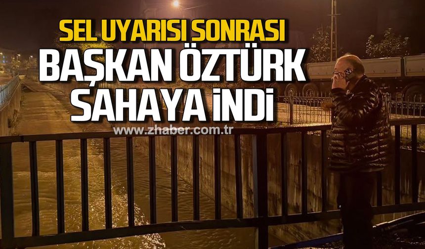 Gökçebey’de gece mesaisi! Başkan Öztürk dereyi kontrol etti