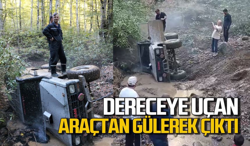 Dereye uçan aracından gülerek çıkan Halil Alkın korkuttu