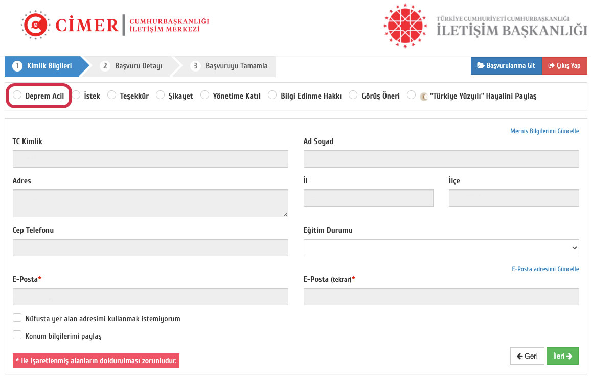 Cimer başvuru