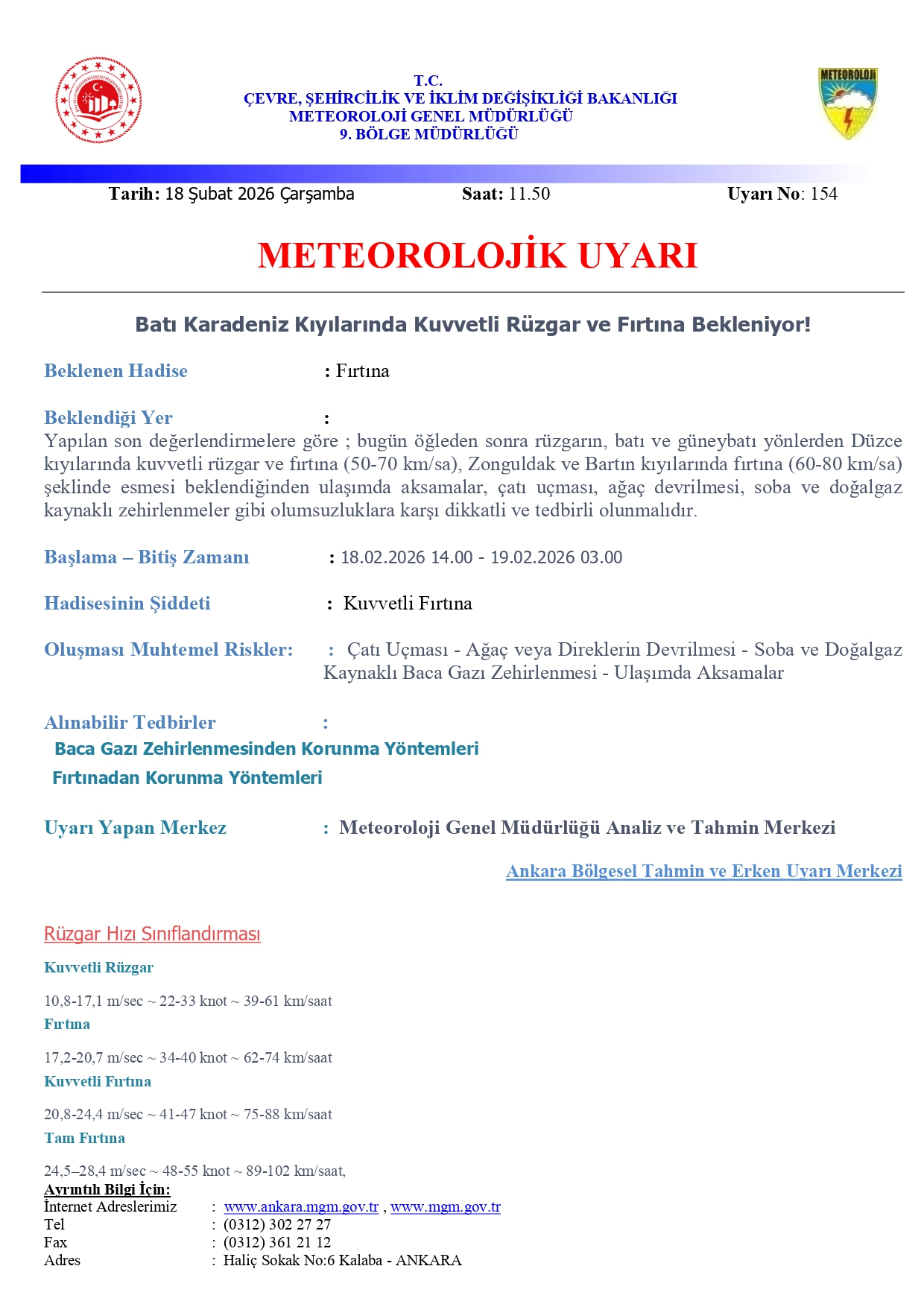 18.02.2026 Tarih Ve 154 No'lu Kuvvetli Rüzgar Ve Fırtına Uyarısı (1) Page 0001