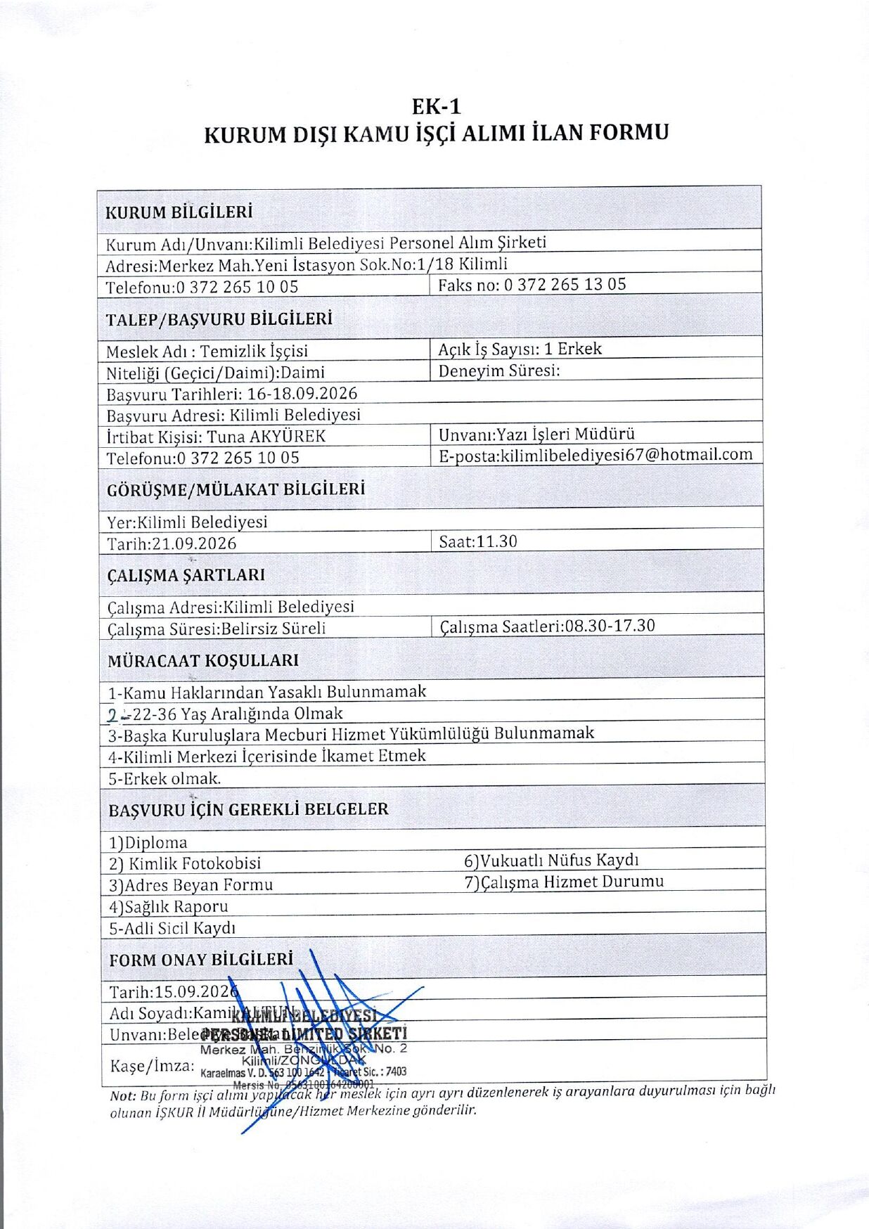 Kilimli Belediye Şirketi Eyluel 2026 Page 0001